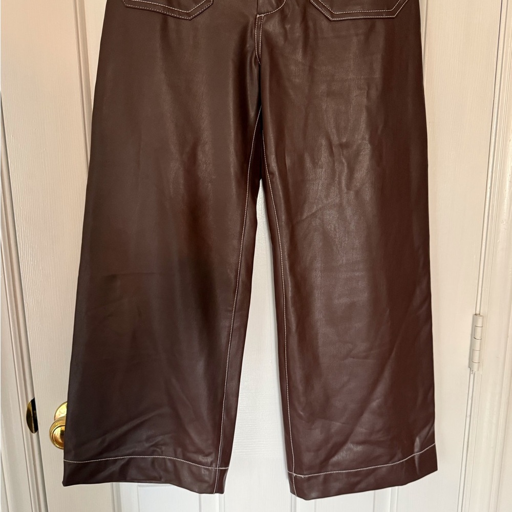 “MAEVE” Anthropologie Vegan Leather Colette Cropped Wide Leg Pant - Picture 9 of 16